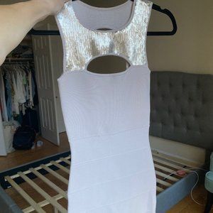 BCBG sequin, pale pink bodycon (XS)